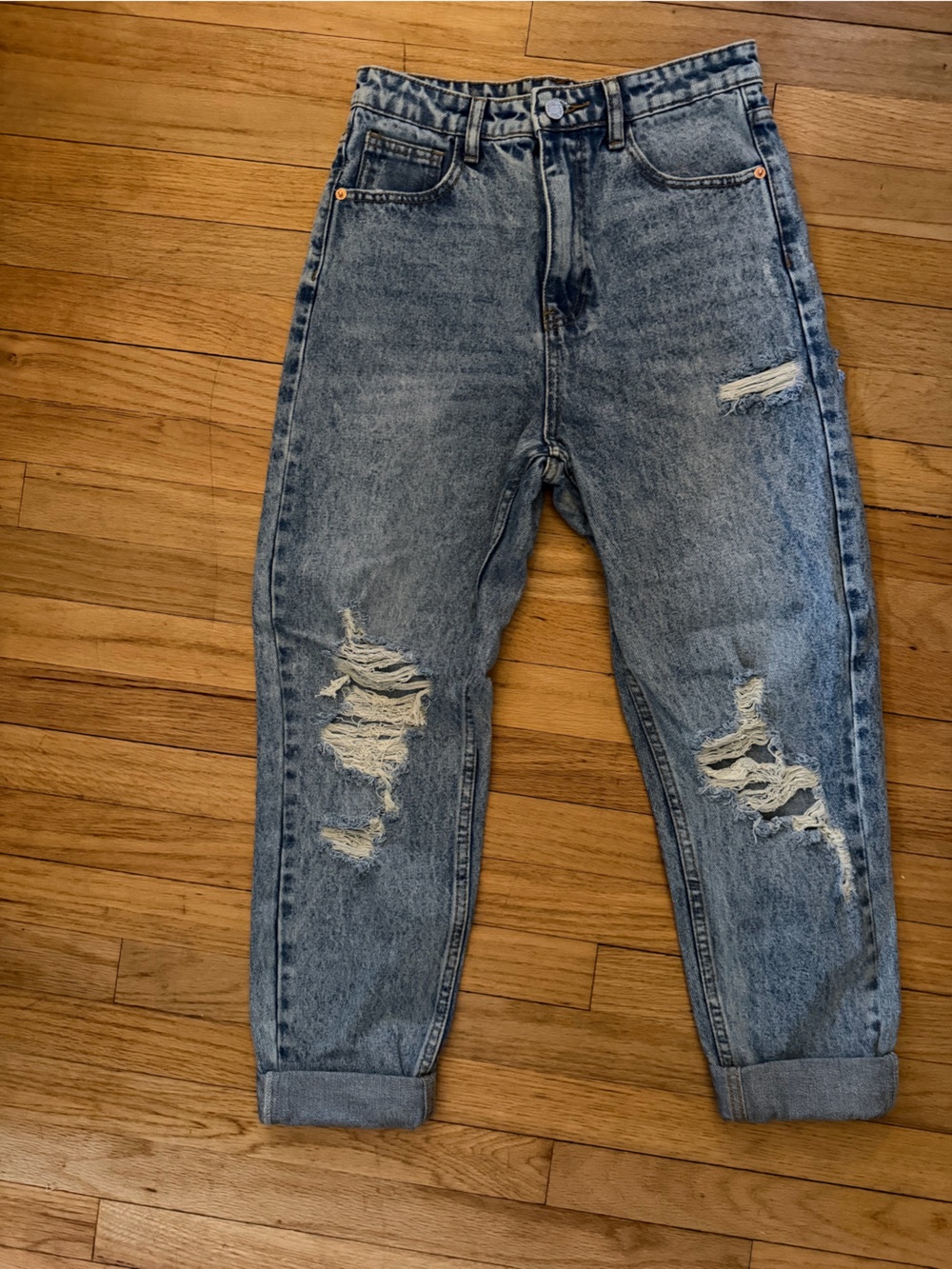 SHEIN Distressed Light Blue Slim-Straight Jeans